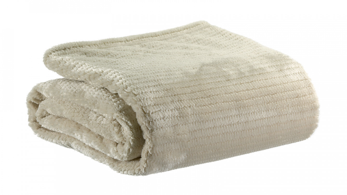 Plaid en microflanelle jacquard couleur lin 220 g/m² - Saya