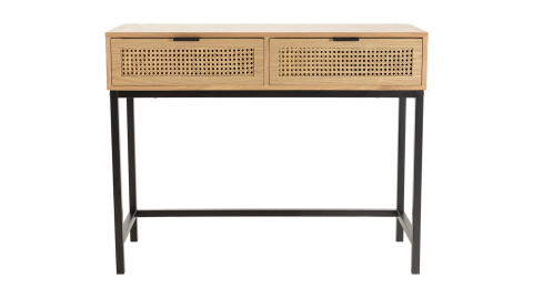 Console 2 tiroirs cannage naturel pieds métal noir - Marceau