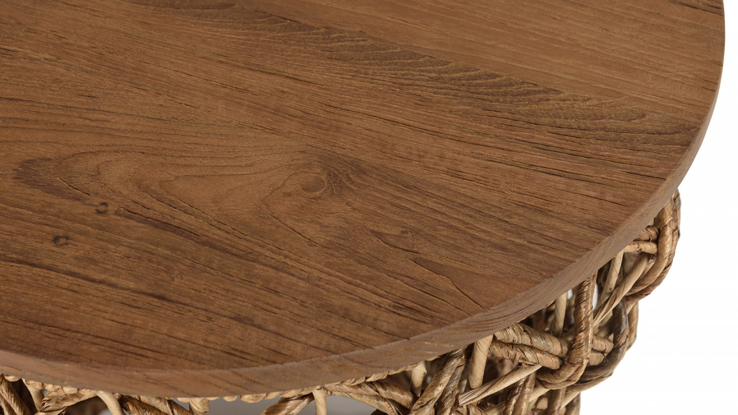 Tabouret beige assise en bois de teck recyclé SIXTINE