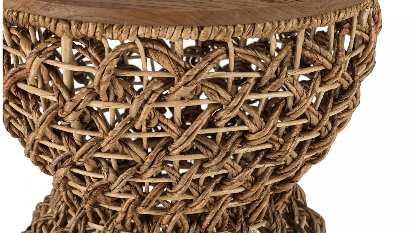 Tabouret beige assise en bois de teck recyclé SIXTINE