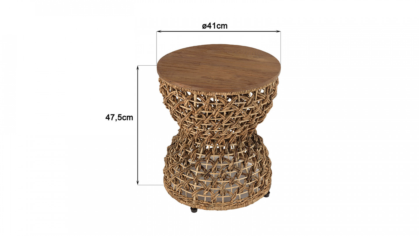 Tabouret beige assise en bois de teck recyclé SIXTINE