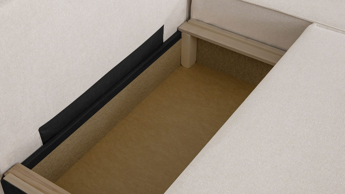 Canapé d'angle à droite convertible 3 places avec coffre de rangement en tissu beige - Barani