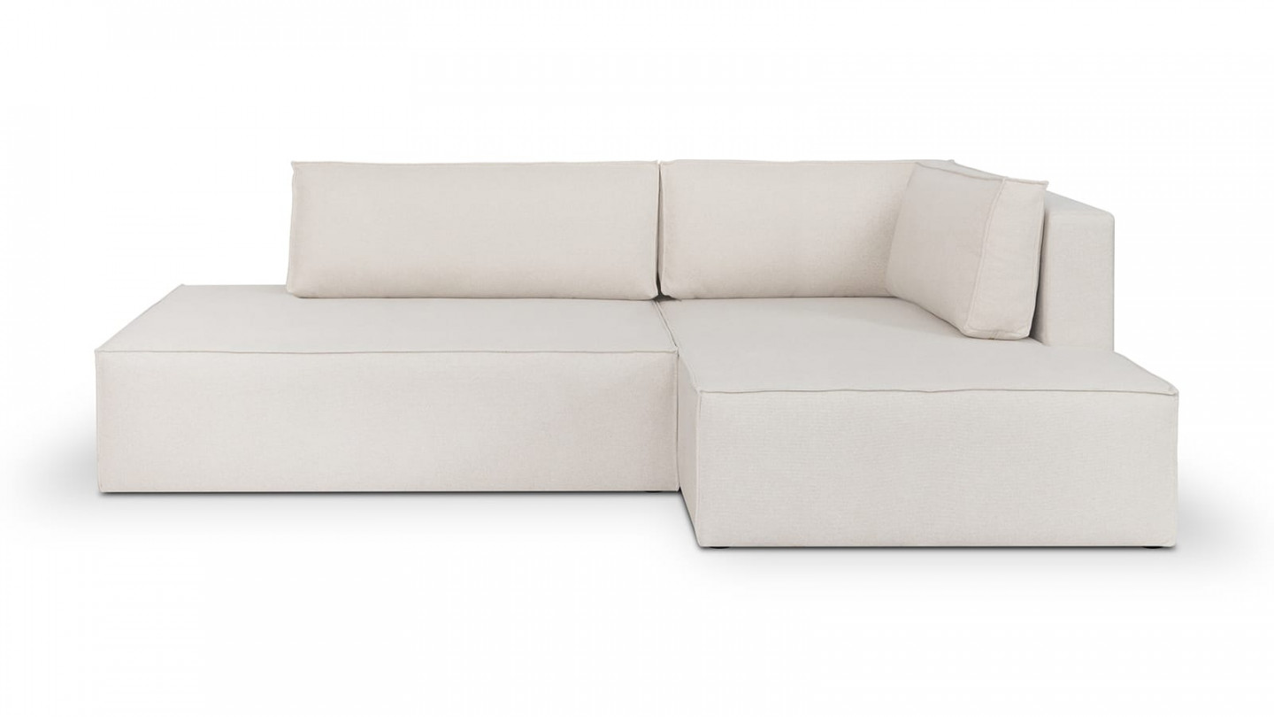 Canapé d'angle à droite convertible 3 places avec coffre de rangement en tissu beige - Barani