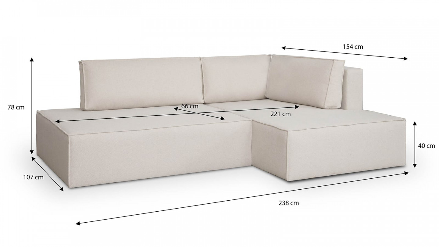 Canapé d'angle à droite convertible 3 places avec coffre de rangement en tissu beige - Barani