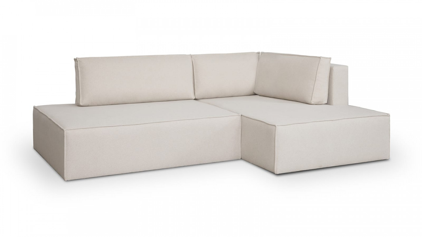 Canapé d'angle à droite convertible 3 places avec coffre de rangement en tissu beige - Barani