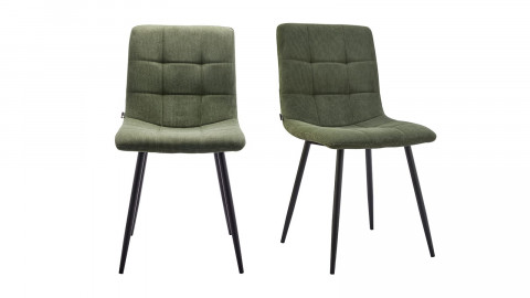 Lot de 2 chaises de salle à manger en velours côtelé vert, piètement noir - Iggy