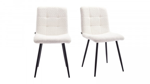 Lot de 2 chaises de salle à manger en tissu bouclette beige, piètement noir - Iggy