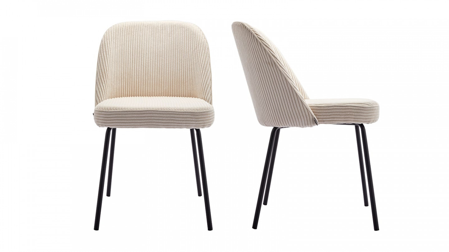 Lot de 2 chaises en velours côtelé beige, piètement noir - Olden