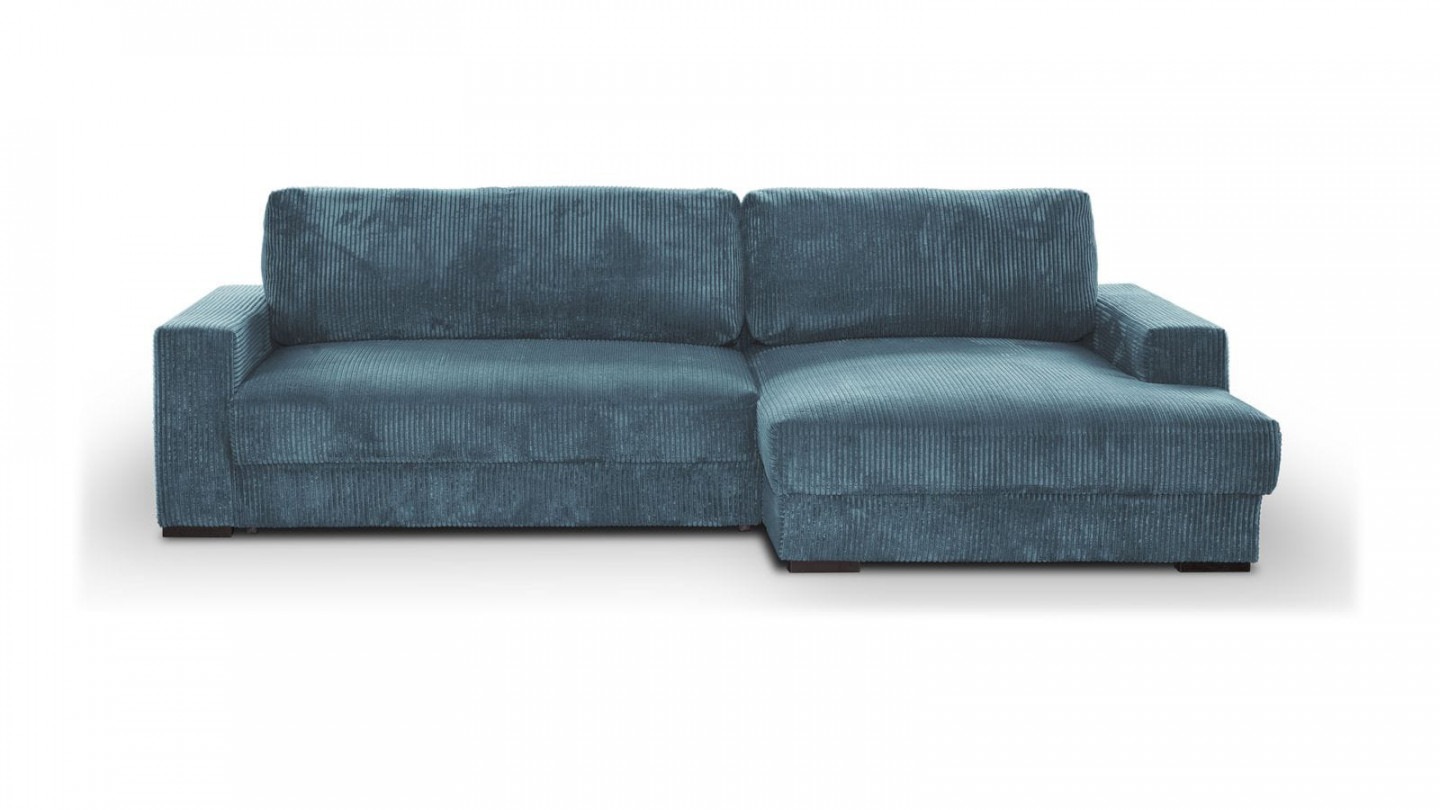 Canapé d'angle droit convertible 3 places avec coffre de rangement en velours côtelé bleu gris - Arty