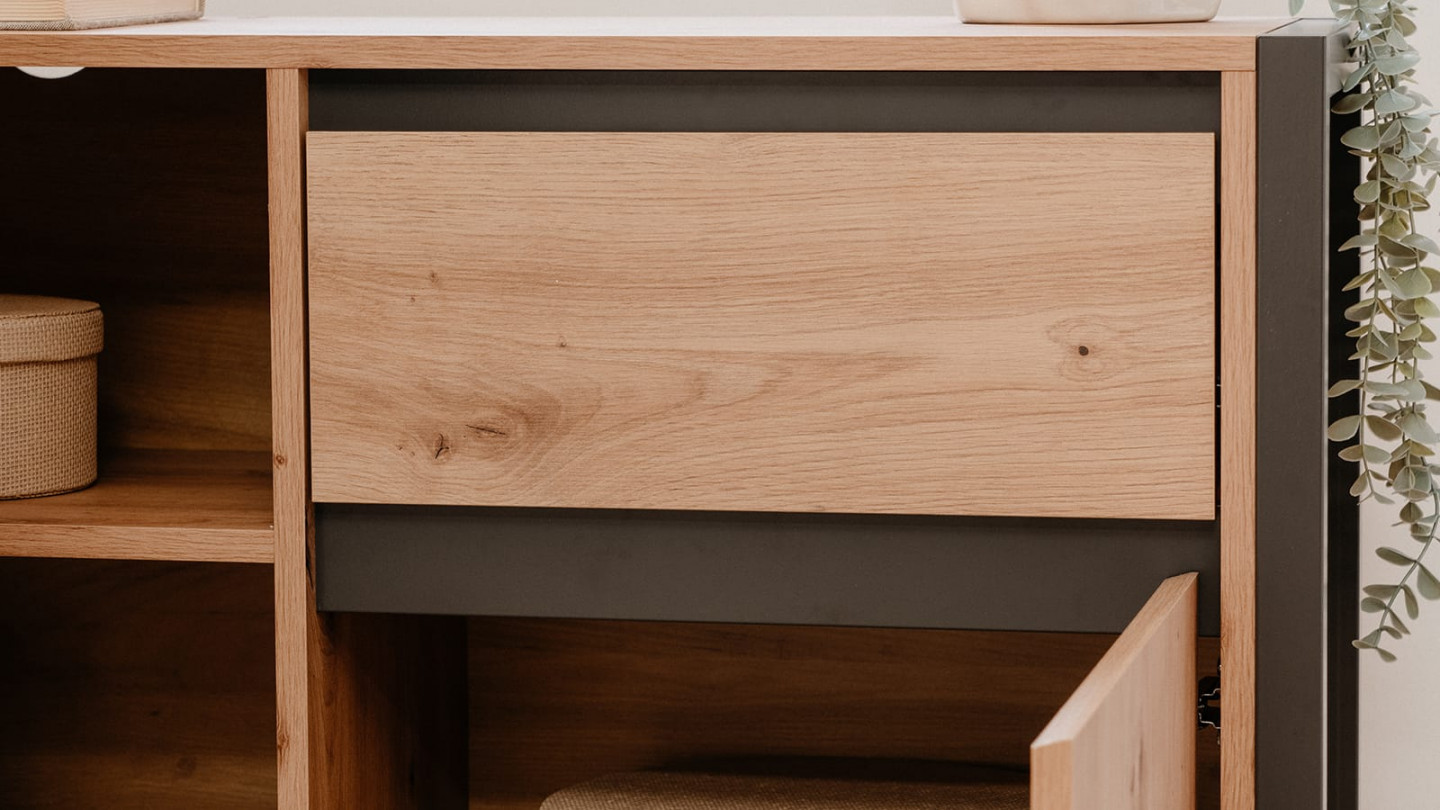Bureau d'angle 139x142 cm effet chêne, piétement noir - Tosca