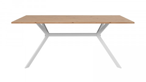 Table à manger rectangulaire 8 pers. 180cm effet chêne clair, piétement blanc 1 - Velia