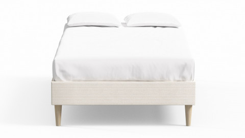 Lit adulte 90x190 en velours côtelé beige avec sommier à lattes - Dina