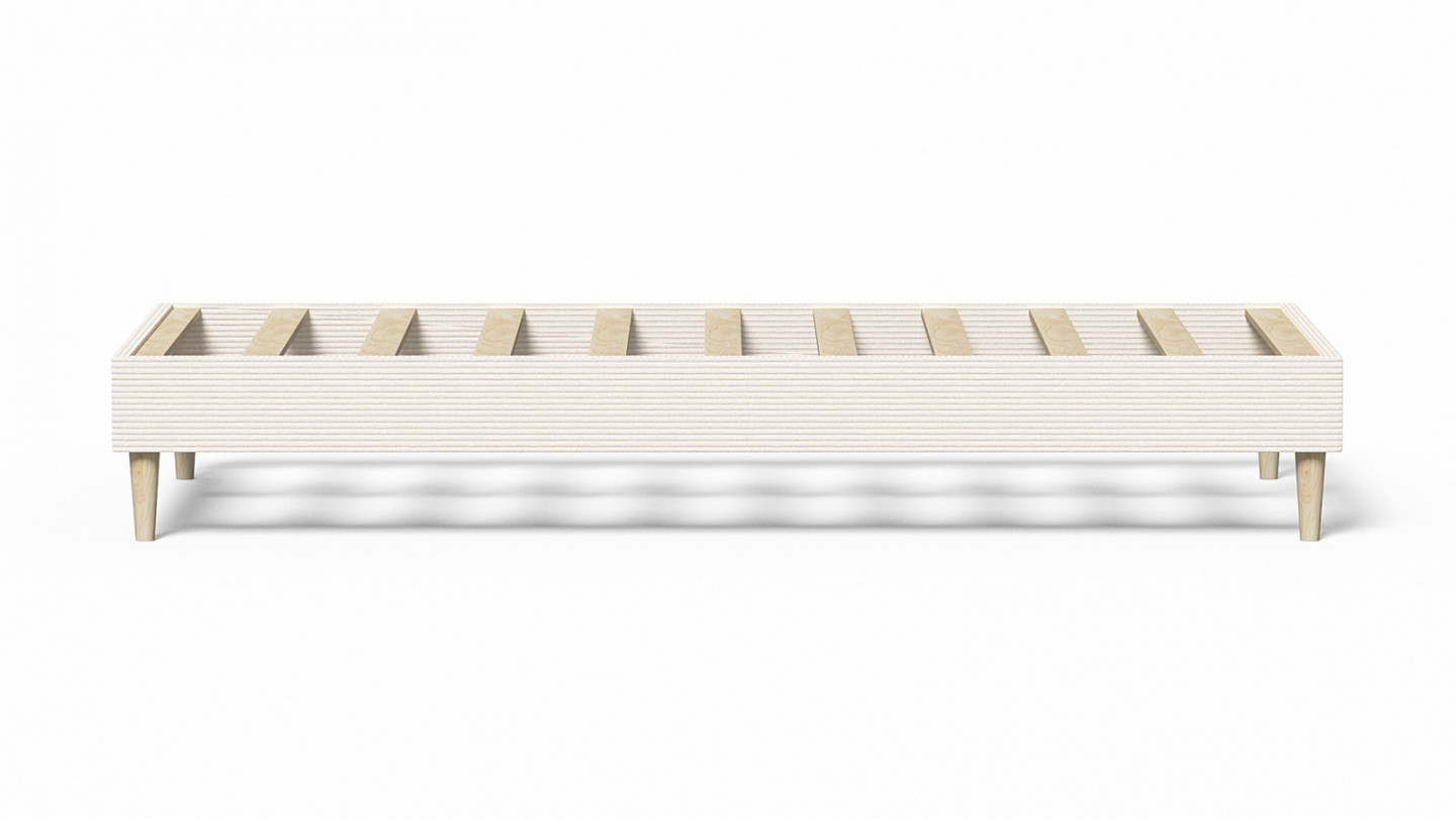 Lit adulte 90x190 en velours côtelé beige - Dina