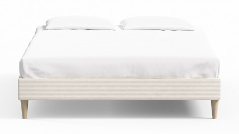 Lit adulte 140x190 en velours côtelé beige avec sommier à lattes - Dina