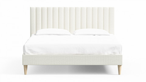 Lit adulte 140x190 en tissu bouclé beige avec tête de lit matelassée - Eliot