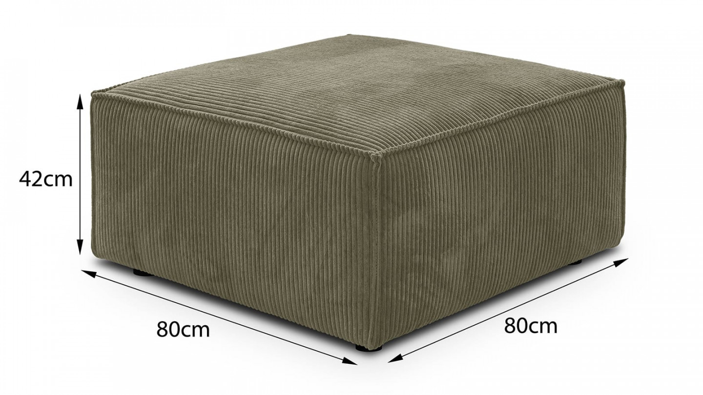 Pouf en velours côtelé vert kaki - Harper