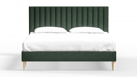 Lit adulte 140x190 en velours vert avec tête de lit matelassée - Eliot