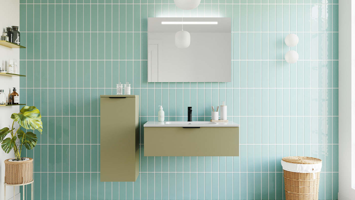 Meuble de salle de bains 90 cm Olive - 1 tiroir - simple vasque - Loft