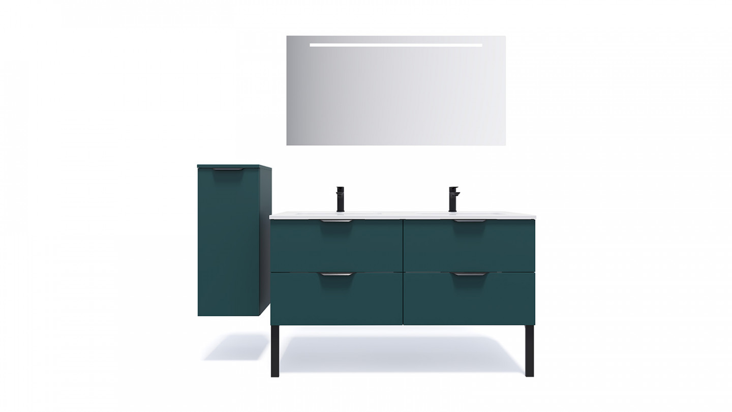 Meuble de salle de bains 140 cm Tropical - 4 tiroirs - double vasque + miroir + demi-colonne ouverture à gauche - Loft