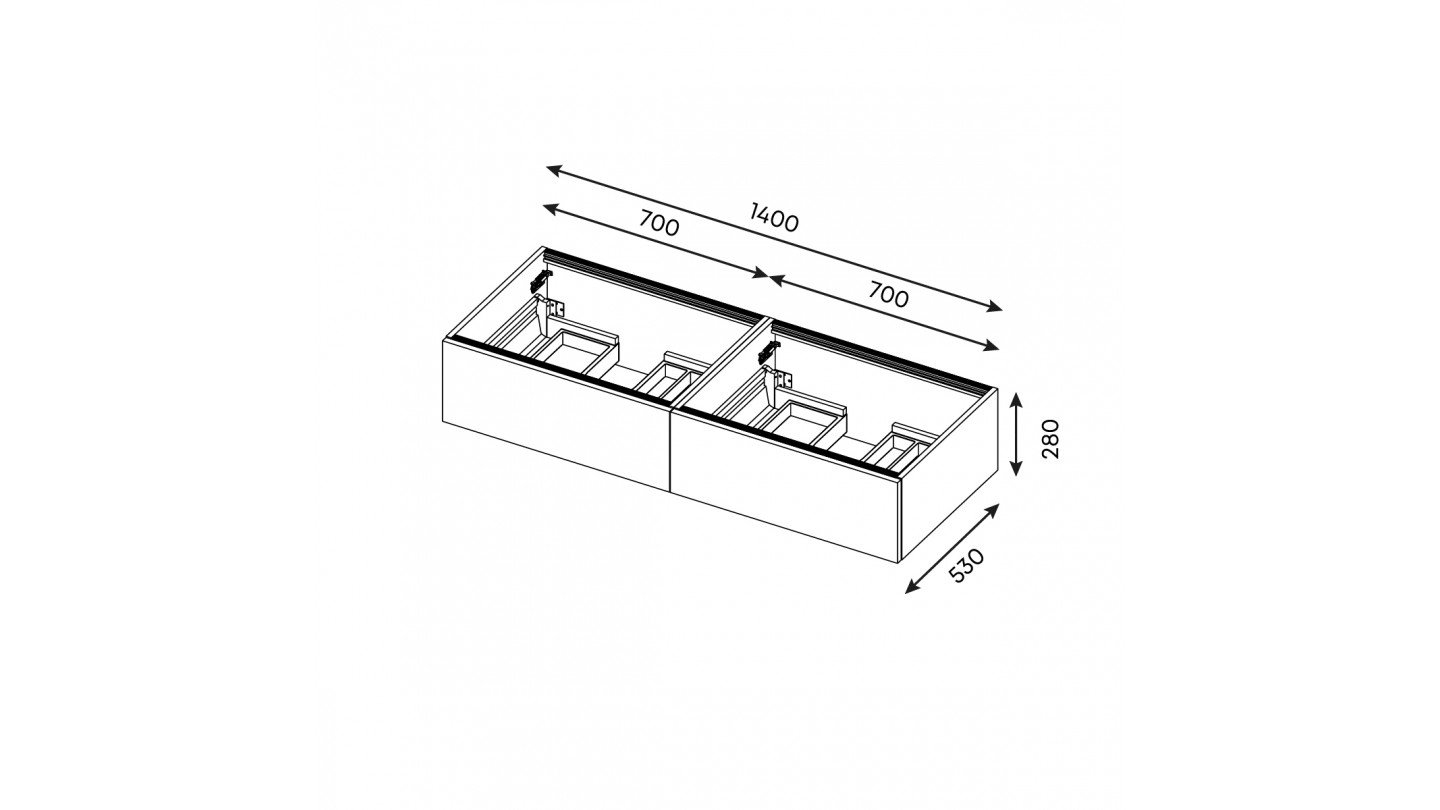 Meuble de salle de bain suspendu double vasque intégrée 140cm 2 tiroirs Noir + miroir + colonne ouverture droite - Loft