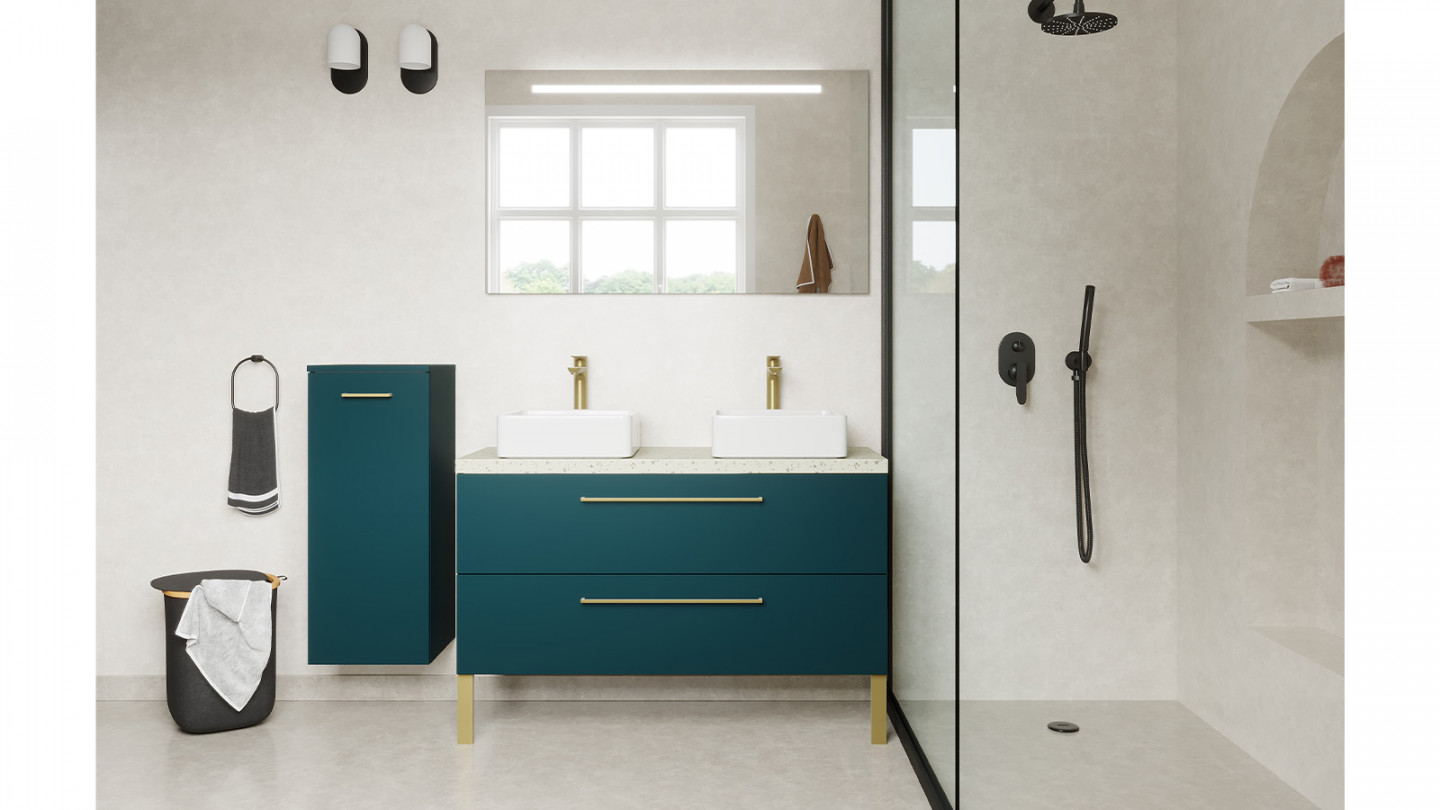Meuble de salle de bain suspendu 2 vasques à poser 120cm 2 tiroirs Bleu - Osmose