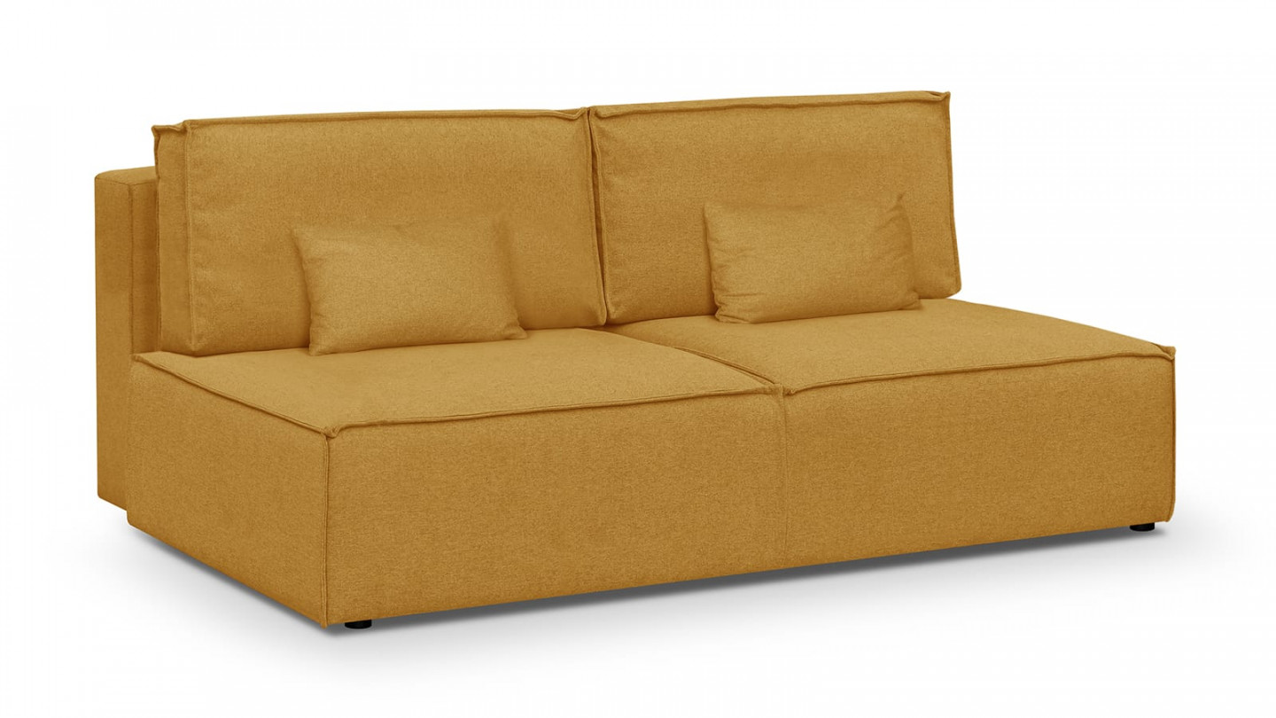 Canapé convertible 3 places avec coffre de rangement en tissu jaune moutarde - Milla New