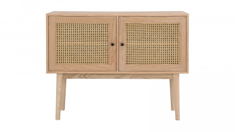 Buffet 2 portes en cannage naturel et placage chêne 100 cm - Eden