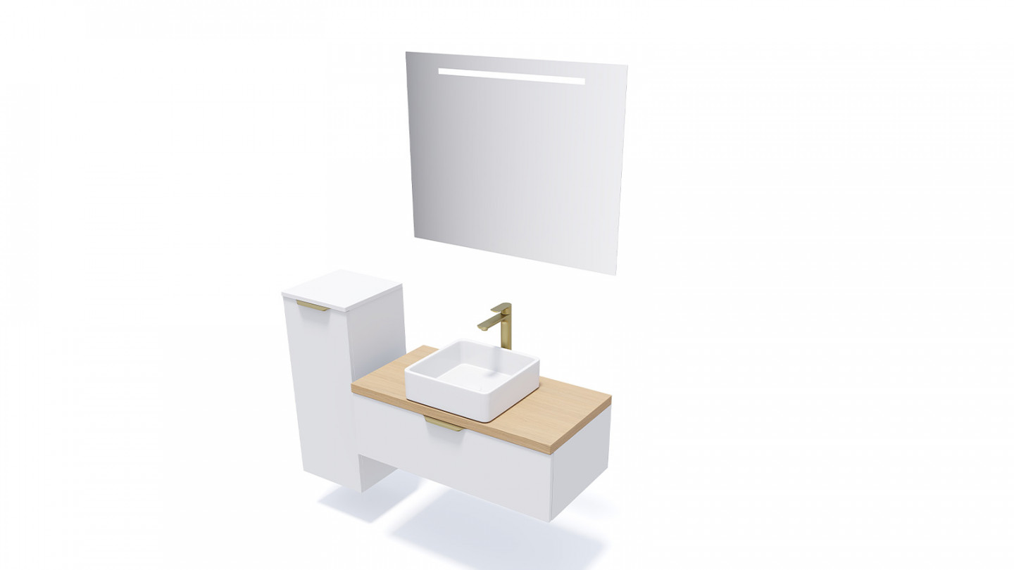 Meuble de salle de bain suspendu vasque à poser 90cm 1 tiroir Blanc - Swing