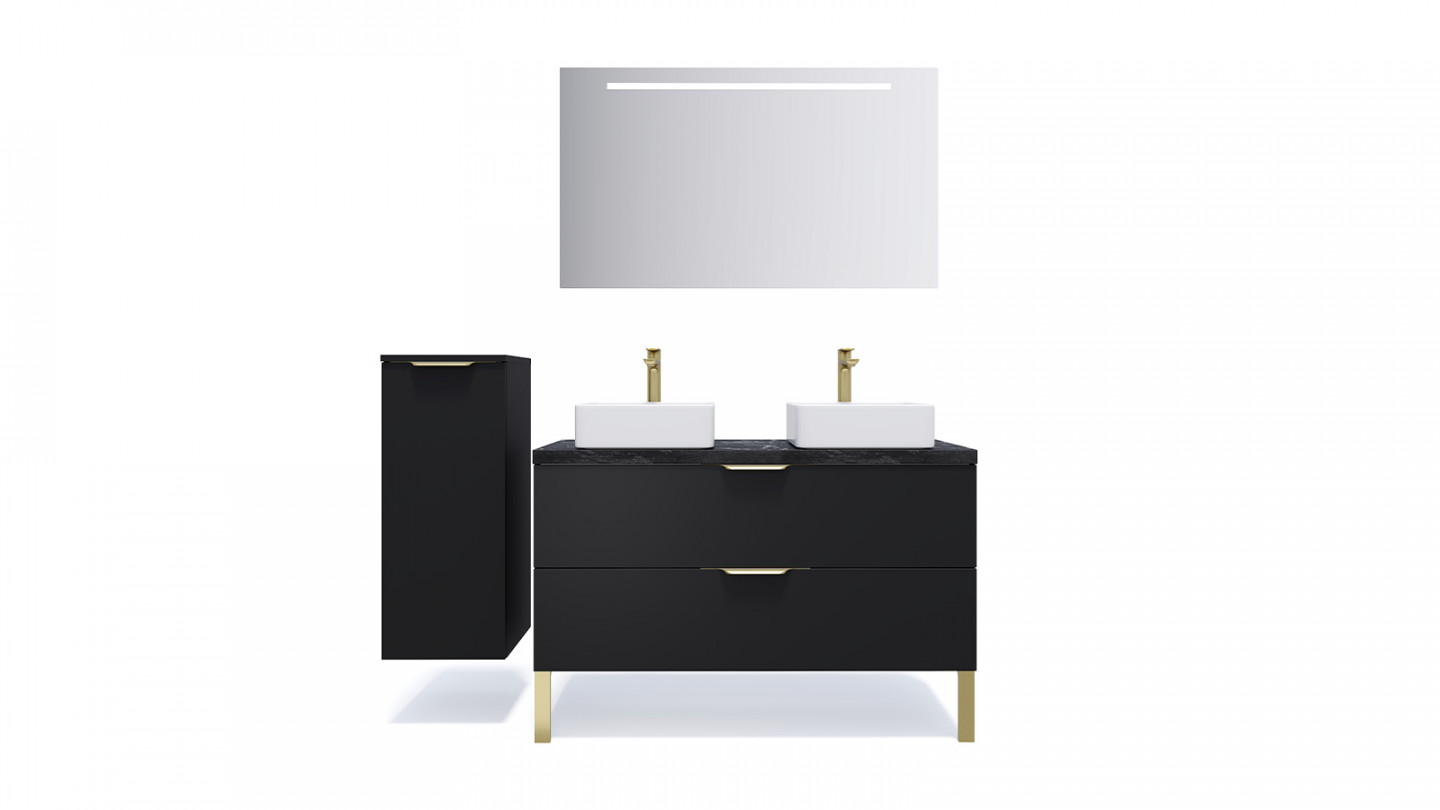 Meuble de salle de bain suspendu 2 vasques à poser 120cm 2 tiroirs Noir - Swing