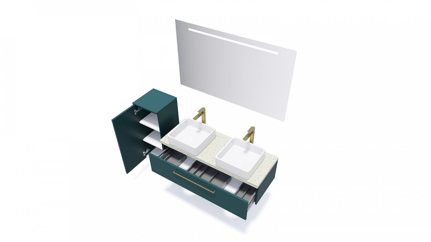 Meuble de salle de bain suspendu 2 vasques à poser 120cm 2 tiroirs Bleu - Osmose
