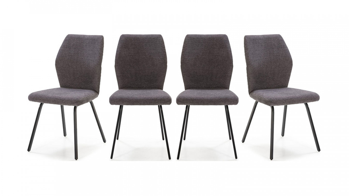 Lot de 4 chaises en tissu gris foncé et simili cuir - Garance