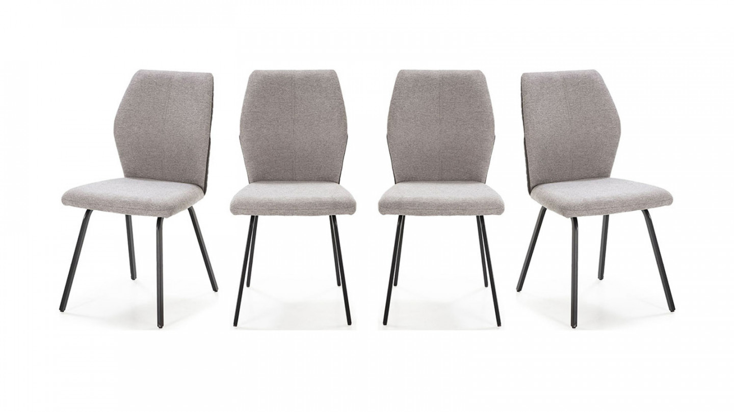 Lot de 4 chaises en tissu gris clair et simili cuir - Garance