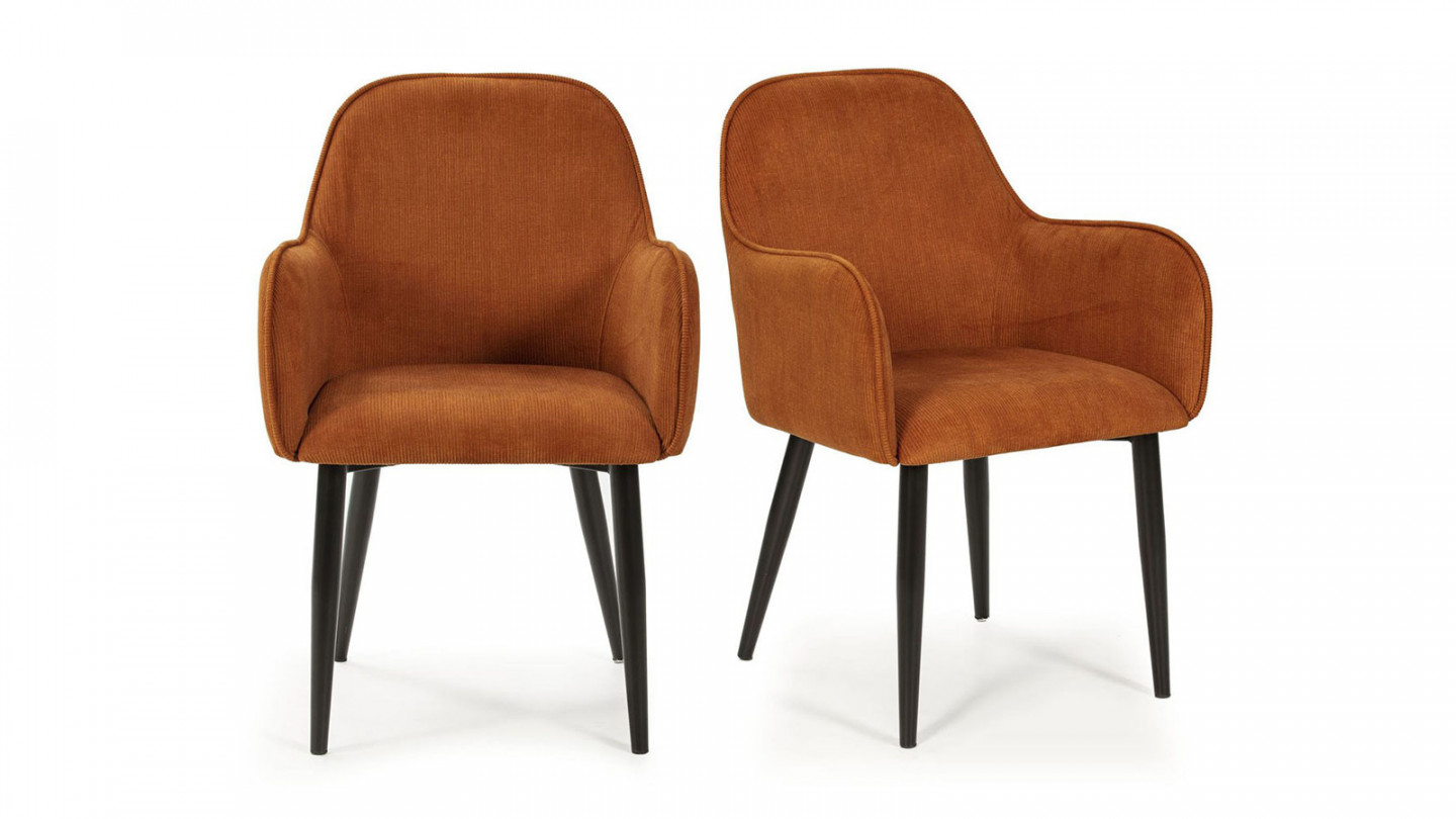 Lot de 2 fauteuils de salle à manger en velours côtelé rouille - Archie