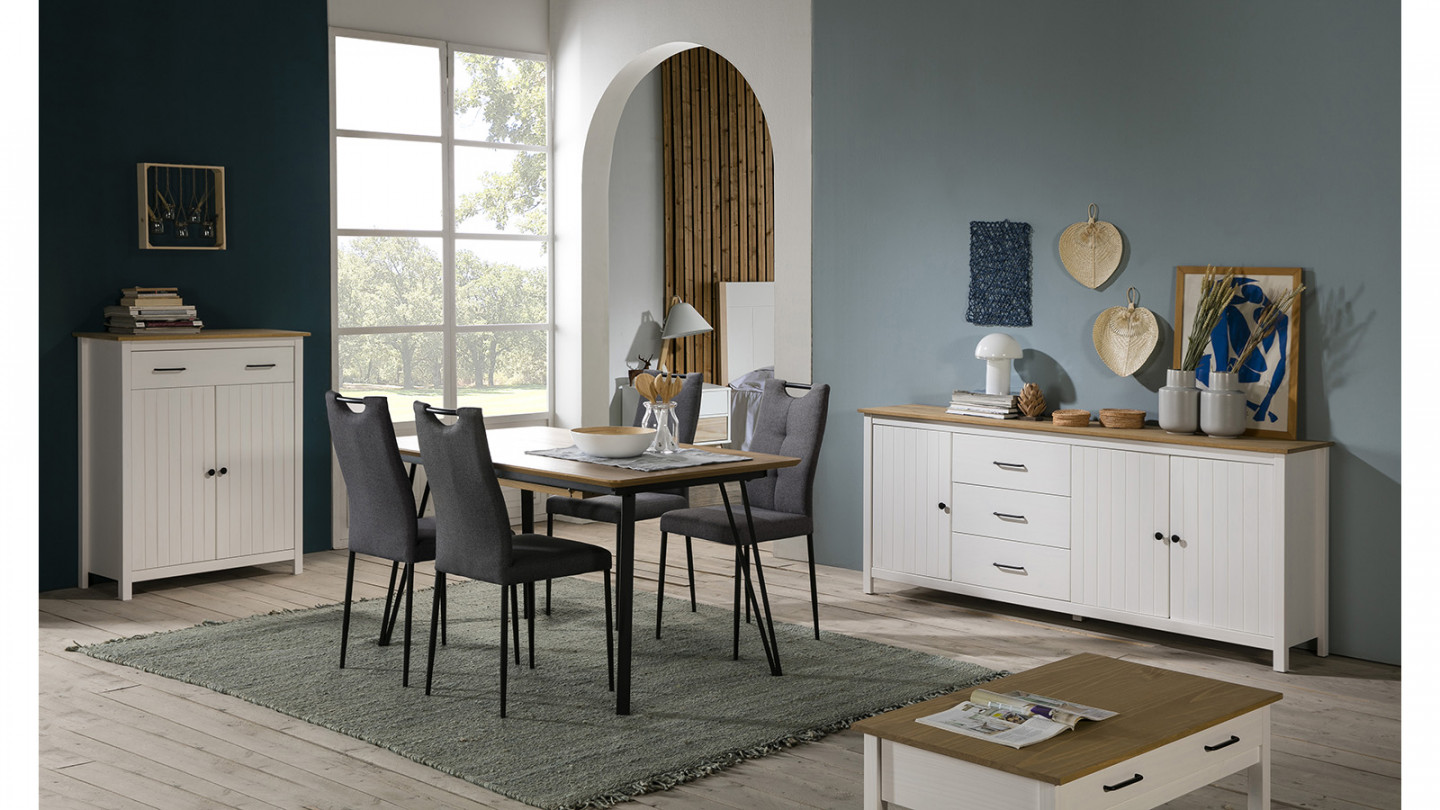 Buffet 3 portes 3 tiroirs en pin massif blanc 190 cm - Ida