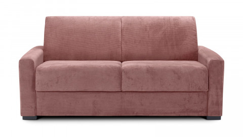 Canapé convertible 3 places en velours côtelé vieux rose - Ouverture express - Couchage quotidien - Matelas HD 140 x 190