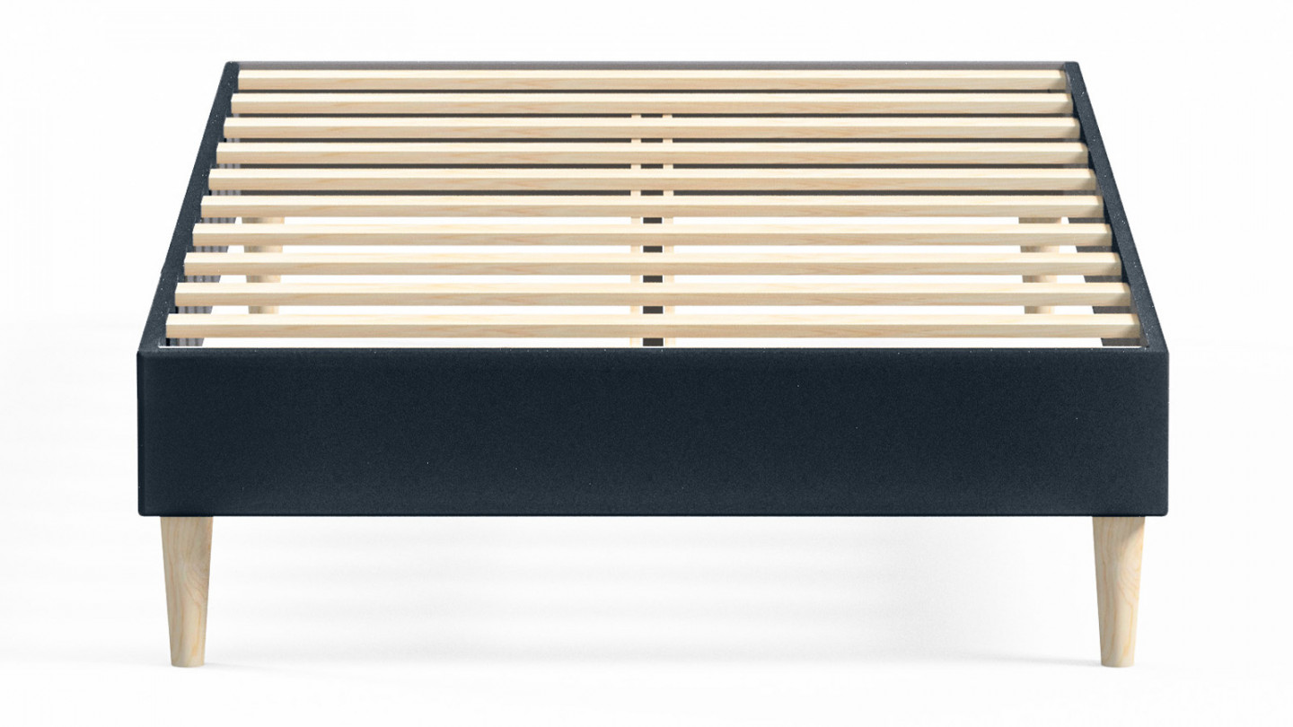 Lit adulte 90x190 en velours bleu nuit - Dina