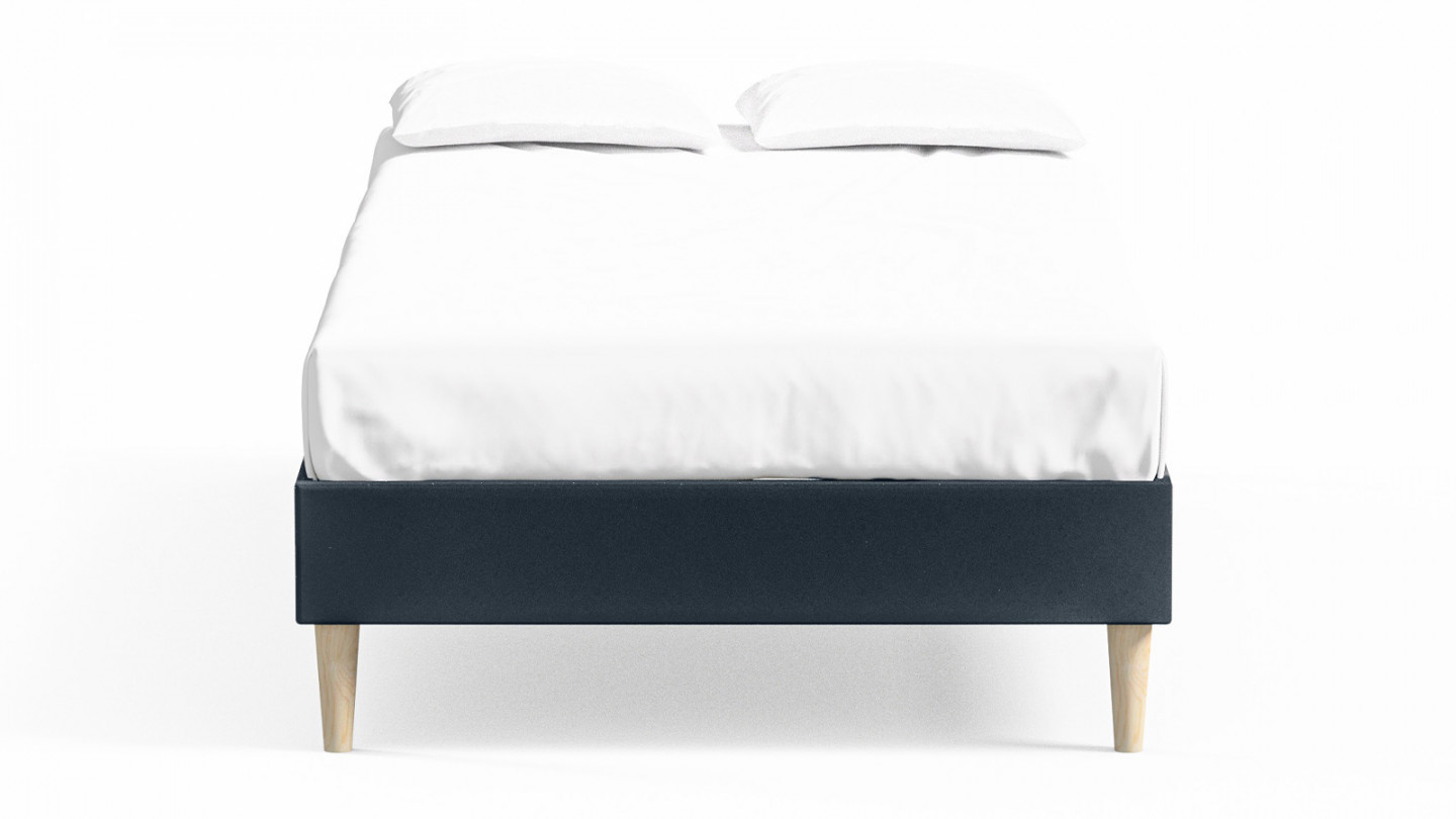 Lit adulte 90x190 en velours bleu nuit - Dina