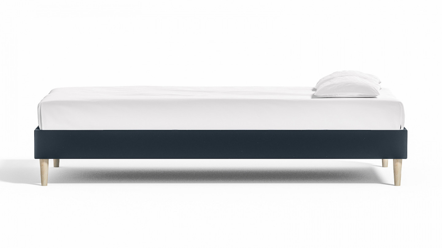 Lit adulte 90x190 en velours bleu nuit - Dina