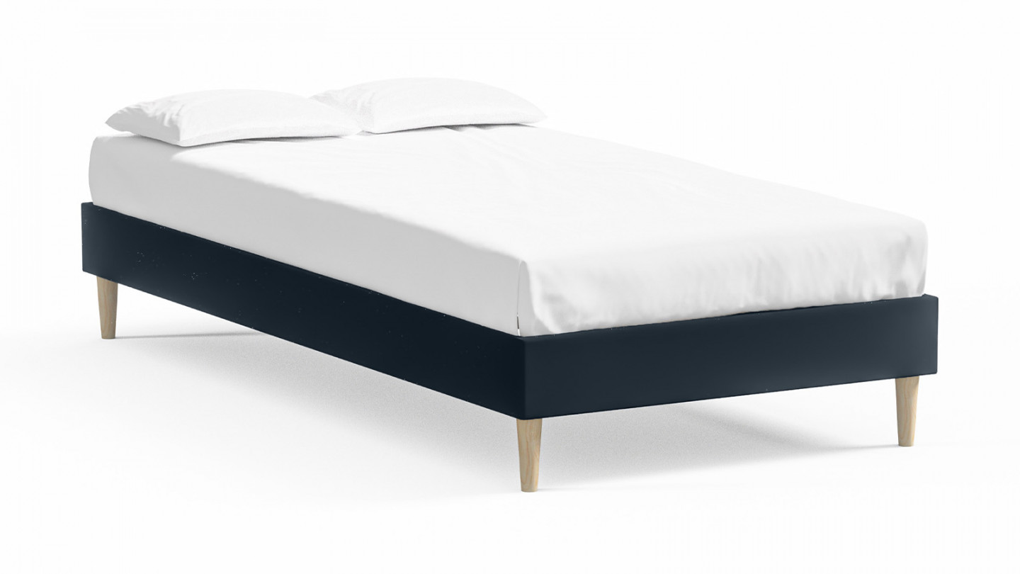 Lit adulte 90x190 en velours bleu nuit - Dina