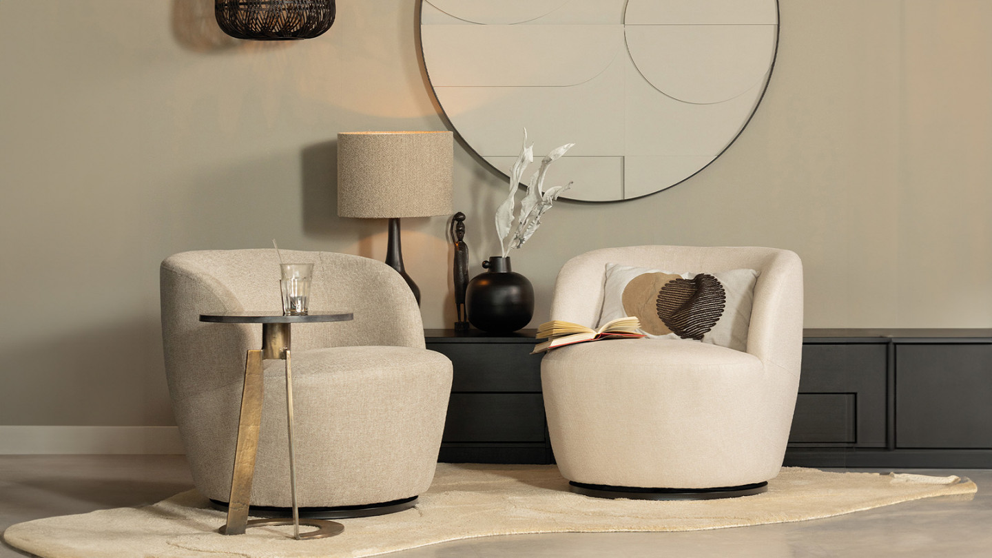 Fauteuil pivotant en tissu sable - Serra