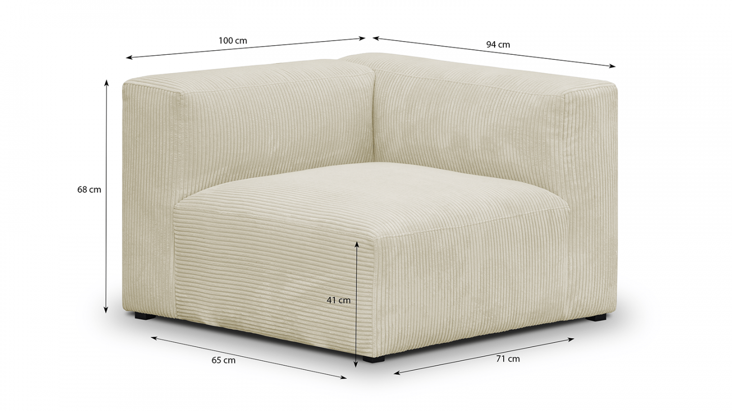 Chauffeuse d'angle à droite modulable en velours côtelé beige - Modulo
