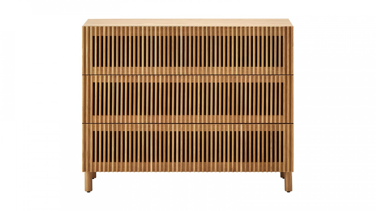 Commode 3 tiroirs placage chêne/frêne 100 cm - Umea