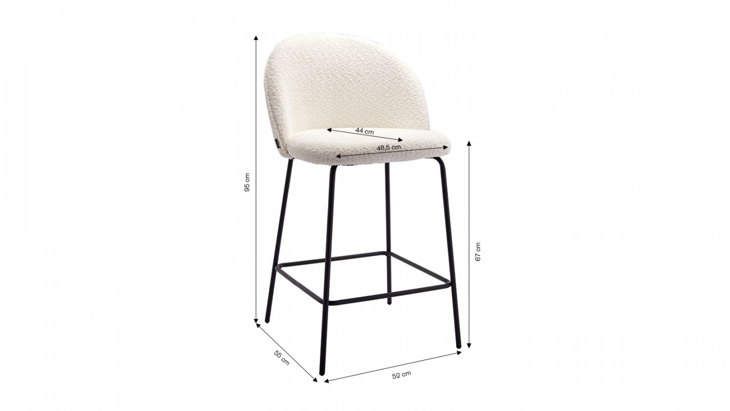 Lot de 2 tabourets de bar en tissu bouclette beige, piètement noir - Alta