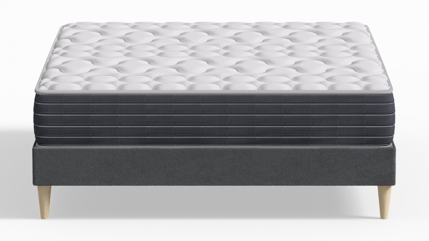 Ensemble lit adulte 180x200 cm en velours gris anthracite Dina + Matelas mémoire de forme Memo HR