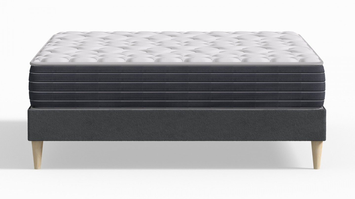 Ensemble lit adulte 180x200 cm en velours gris anthracite Dina + Matelas mémoire de forme Memo HR