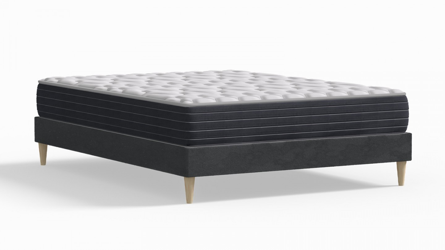 Ensemble lit adulte 180x200 cm en velours gris anthracite Dina + Matelas mémoire de forme Memo HR