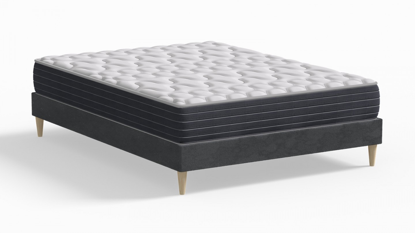 Ensemble lit adulte 180x200 cm en velours gris anthracite Dina + Matelas mémoire de forme Memo HR