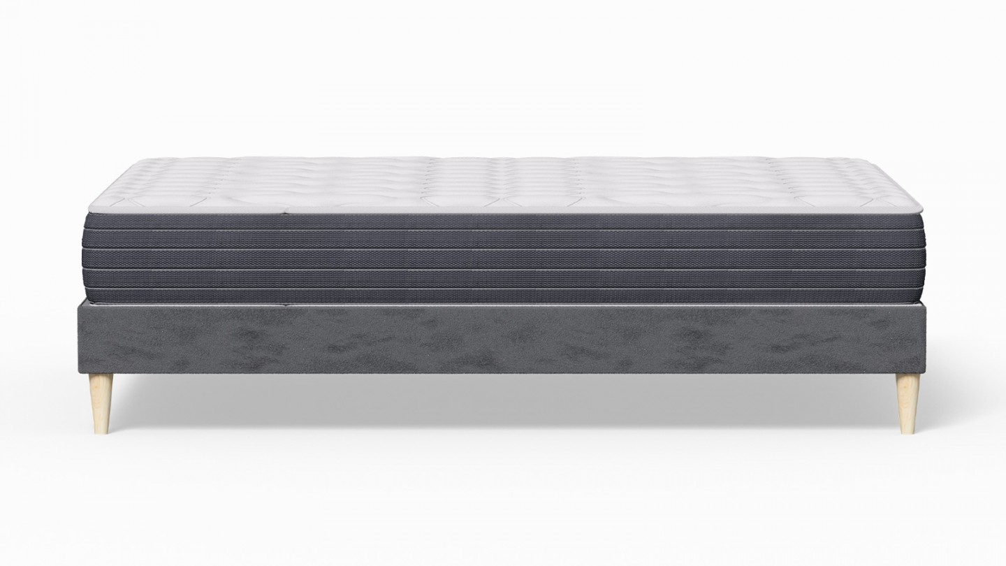 Ensemble lit adulte 180x200 cm en velours gris anthracite Dina + Matelas mémoire de forme Memo HR