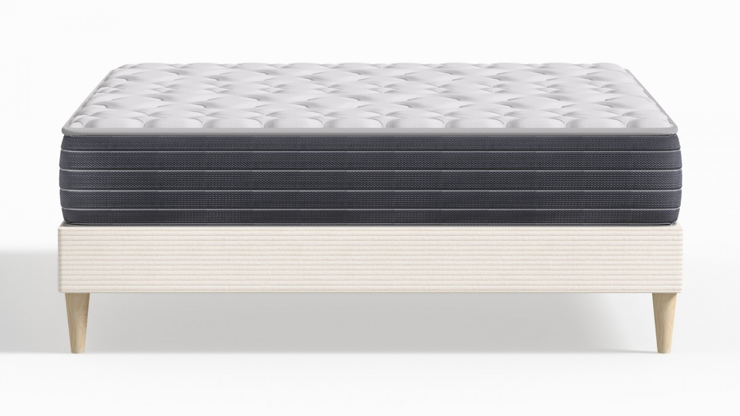 Ensemble lit adulte 180x200 cm en velours côtelé beige Dina + Matelas mémoire de forme Memo HR