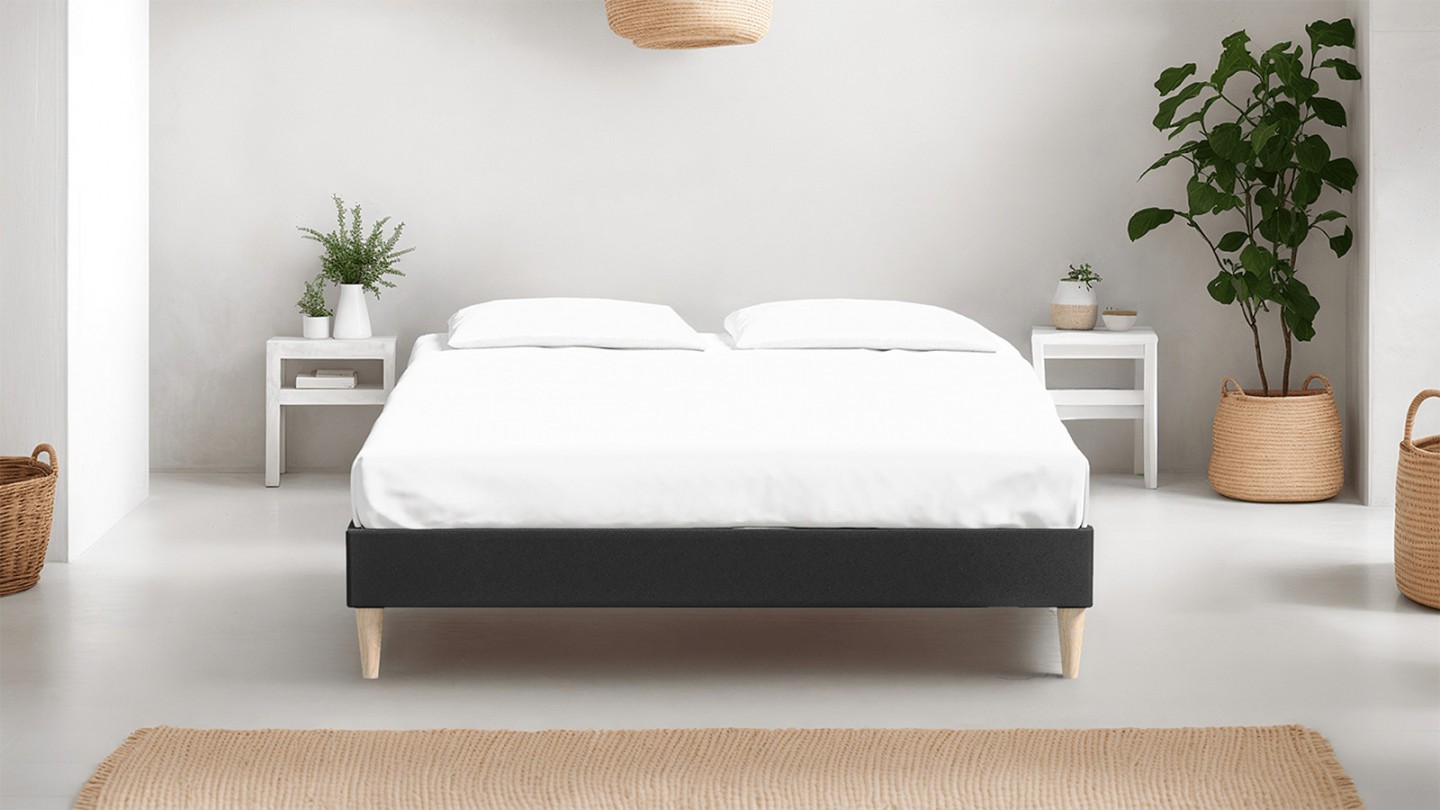 Ensemble lit adulte 180x200 cm en velours gris anthracite Dina + Matelas mémoire de forme Memo HR